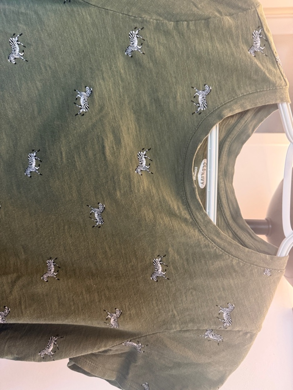 Old Navy Olive Green Tee with Zebra Print